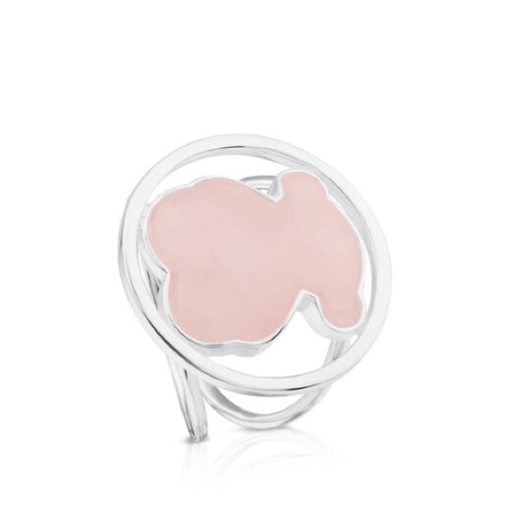 TOUS SILVER CAMILLE RING ROSE QUARTZ